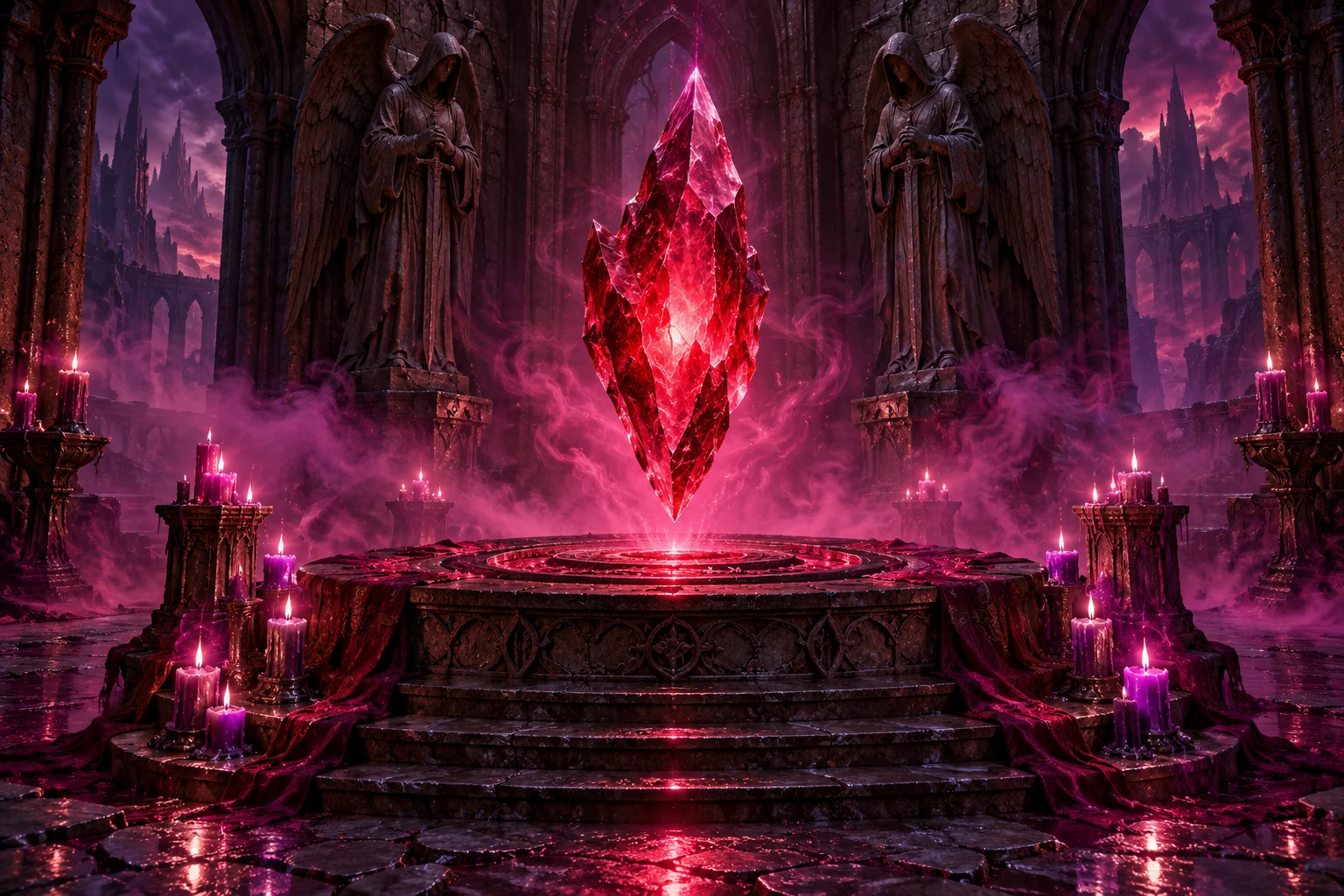 Crystal chamber with a glowing shard, original art for the demo card